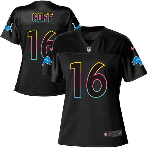 Detroit Lions #16 Jared Goff Black Women's Fashion Game Jersey