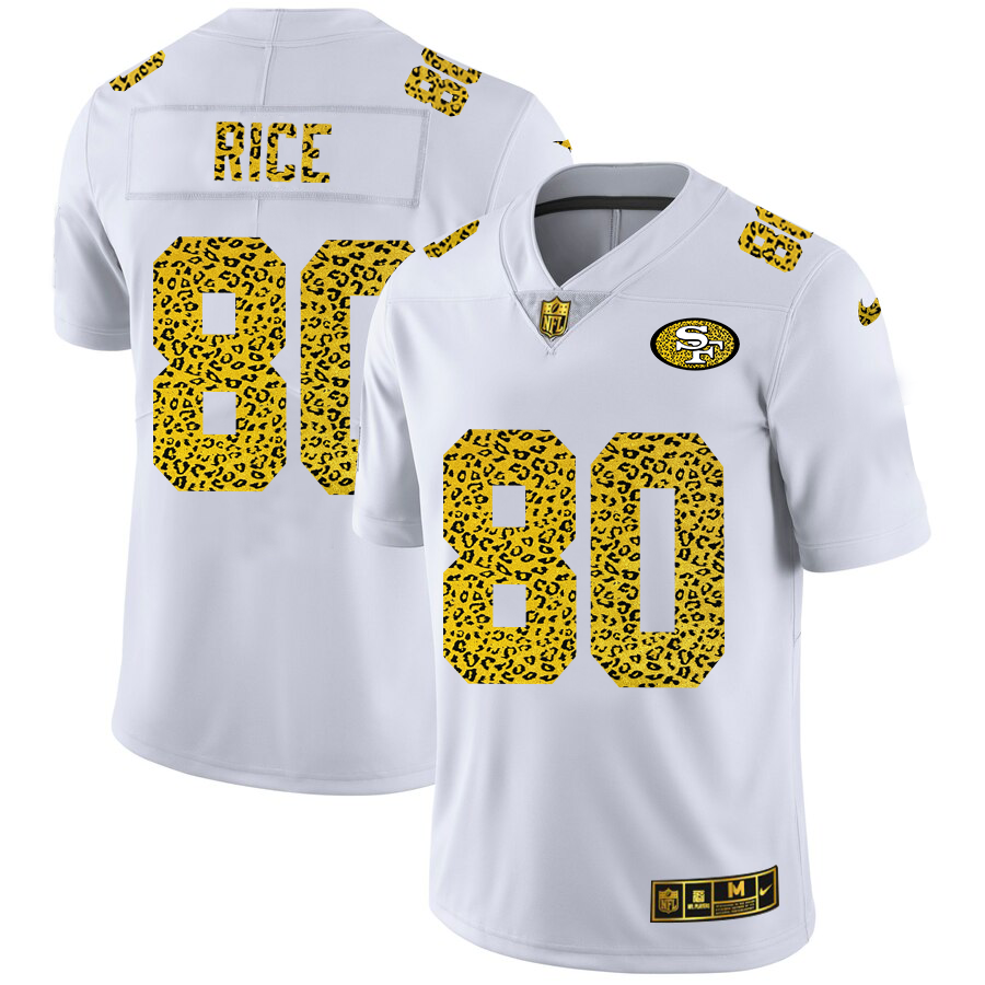 San Francisco 49ers #80 Jerry Rice Men's Flocked Leopard Print Vapor Limited Jersey White