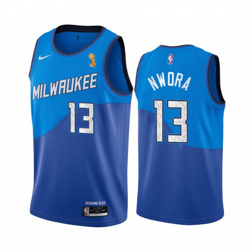 Milwaukee Bucks #13 Jordan Nwora Womens 2021 Finals Champions City Edition Jersey Blue Womens