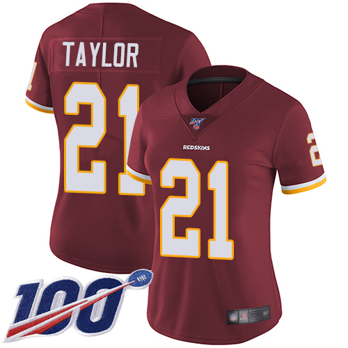 Commanders #21 Sean Taylor Burgundy Red Team Color Women's Stitched 100th Season Vapor Limited Jersey