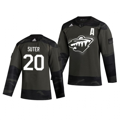 Minnesota Minnesota Wild #20 Ryan Suter Adidas 2019 Veterans Day Men's Authentic Practice Jersey Camo Men's