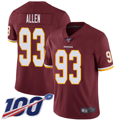 Commanders #93 Jonathan Allen Burgundy Red Team Color Men's Stitched 100th Season Vapor Limited Jersey