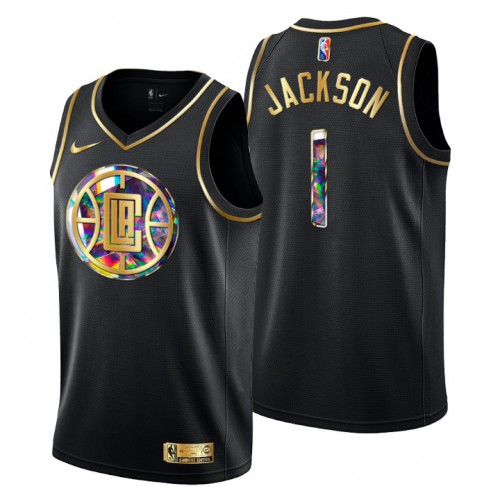Los Angeles Los Angeles Clippers #1 Reggie Jackson Mens Golden Edition Diamond Logo 2021/22 Swingman Jersey - Black Mens