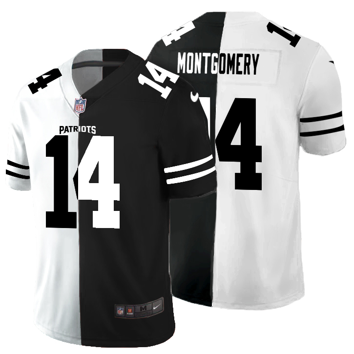 New England Patriots #14 Ty Montgomery Men's Black V White Peace Split Vapor Untouchable Limited Jersey