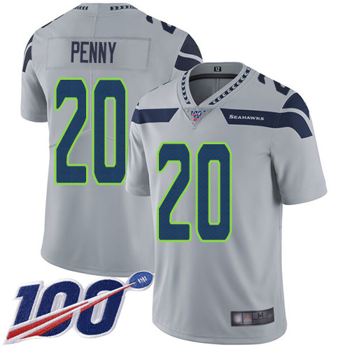 Seattle Seahawks #20 Rashaad Penny Grey Alternate Men's Stitched 100th Season Vapor Limited Jersey Men's