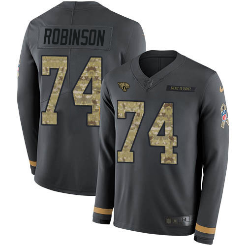 Jacksonville Jaguars #74 Cam Robinson Anthracite Salute to Service Youth Stitched Limited Therma Long Sleeve Jersey Youth