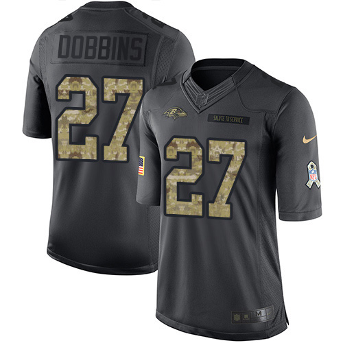 Baltimore Ravens #27 J.K. Dobbins Black Youth Stitched Limited 2016 Salute to Service Jersey Youth