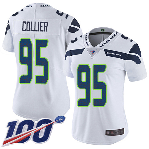 Seattle Seahawks #95 L.J. Collier White Women's Stitched 100th Season Vapor Limited Jersey Womens