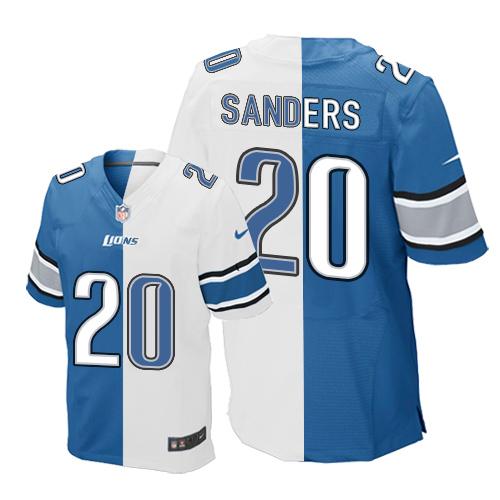 Lions #20 Barry Sanders Blue/White Men's Stitched Elite Split Jersey