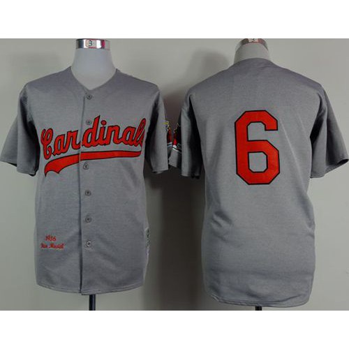 Mitchell And Ness 1956 St.Louis Cardinals #6 Stan Musial Grey Stitched Jersey Men's