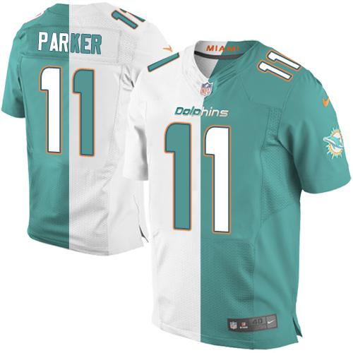 Miami Dolphins #11 DeVante Parker Aqua Green/White Men's Stitched Elite Split Jersey Men's