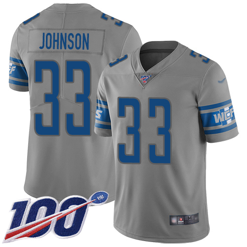 Detroit Lions #33 Kerryon Johnson Gray Youth Stitched Limited Inverted Legend 100th Season Jersey Youth