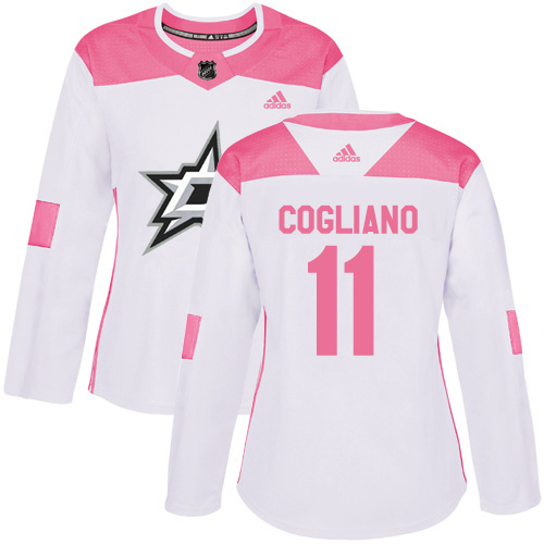 Adidas Dallas Stars #11 Andrew Cogliano White/Pink Authentic Fashion Women's Stitched Jersey Womens