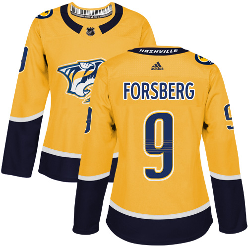 Adidas Nashville Predators #9 Filip Forsberg Yellow Home Authentic Women's Stitched Jersey Womens