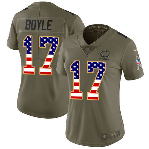 Bears #17 Tim Boyle Olive/USA Flag Women's Stitched Limited 2017 Salute To Service Jersey