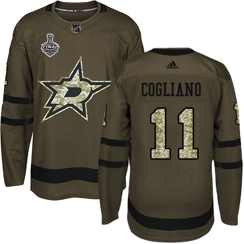 Adidas Dallas Stars #11 Andrew Cogliano Green Salute to Service Youth 2020 Stanley Cup Final Stitched Jersey Youth