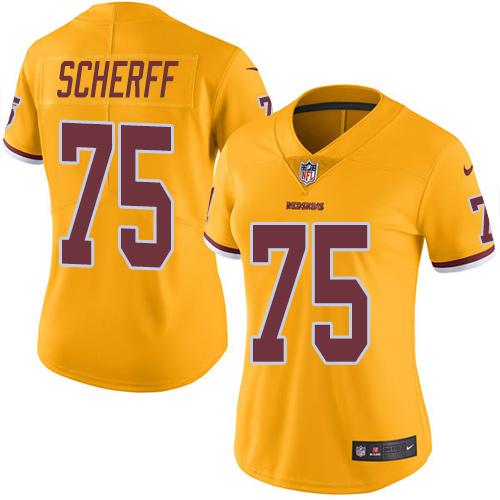 Washington Commanders #75 Brandon Scherff Gold Women's Stitched Limited Rush Jersey Womens