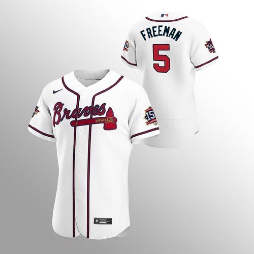 Atlanta Atlanta Braves #5 Freddie Freeman Men's 150th Anniversary 2021 World Series Authentic Jersey - White Men's