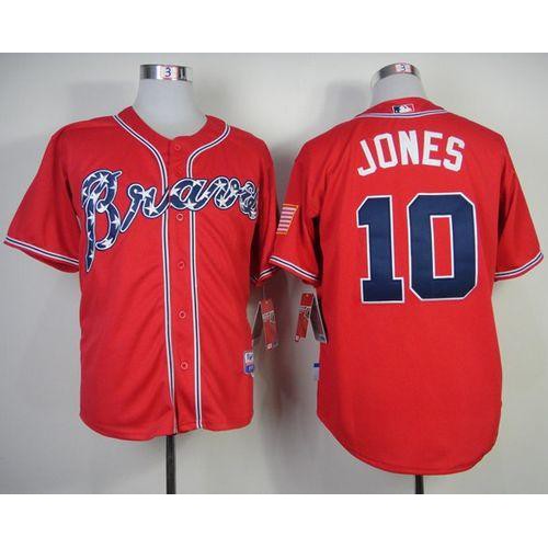 Atlanta Braves #10 Chipper Jones Red Stitched Jersey Men's