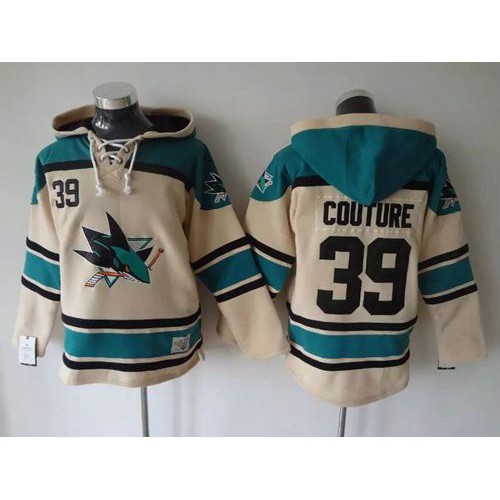 San Jose Sharks #39 Logan Couture Cream Sawyer Hooded Sweatshirt Stitched Jersey Men's