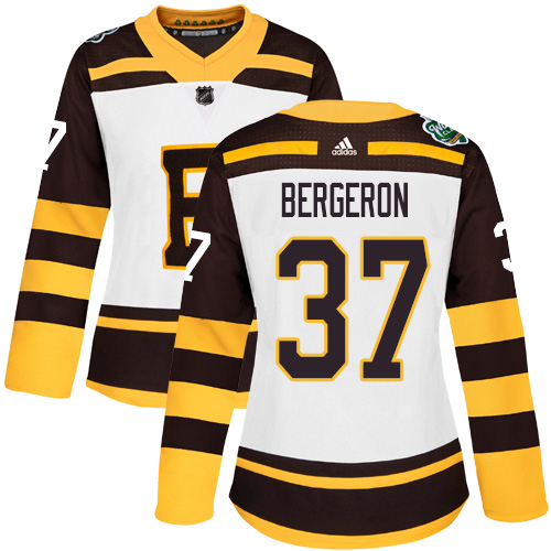 Adidas Boston Bruins #37 Patrice Bergeron White Authentic 2019 Winter Classic Women's Stitched Jersey Womens