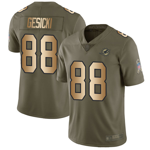 Dolphins #88 Mike Gesicki Olive/Gold Men's Stitched Limited 2017 Salute To Service Jersey