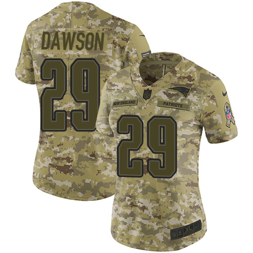 New England Patriots #29 Duke Dawson Camo Women's Stitched Limited 2018 Salute to Service Jersey Womens