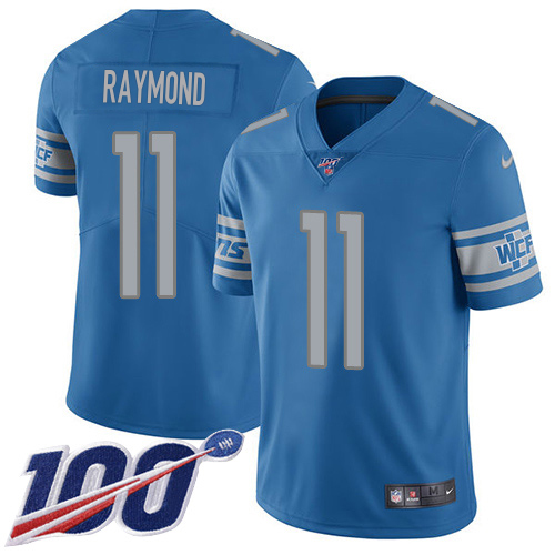 Lions #11 Kalif Raymond Blue Team Color Youth Stitched 100th Season Vapor Untouchable Limited Jersey