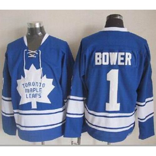 Maple Toronto Maple Leafs #1 Johnny Bower Blue CCM Throwback Stitched Jersey Men's