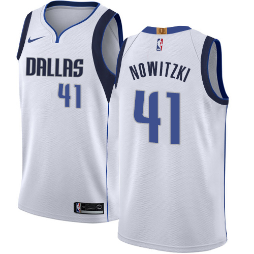 Dallas Mavericks #41 Dirk Nowitzki White Swingman Association Edition Jersey Mens