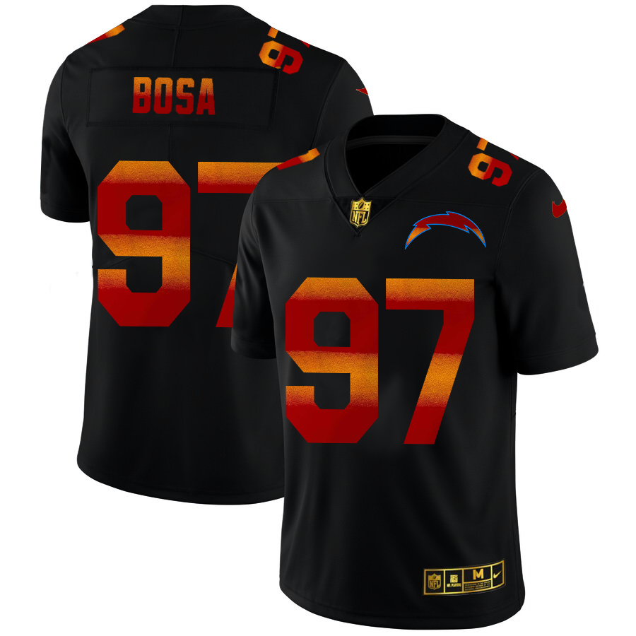 Los Angeles Chargers #97 Joey Bosa Men's Black Red Orange Stripe Vapor Limited Jersey