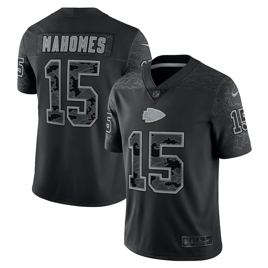Kansas City Chiefs #15 Patrick Mahomes Black Men's Black Reflective Limited Jersey