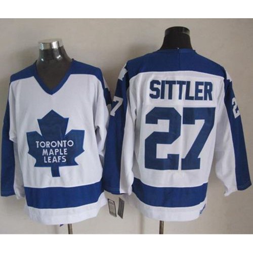 Maple Toronto Maple Leafs #27 Darryl Sittler White/Blue CCM Throwback Stitched Jersey Men's