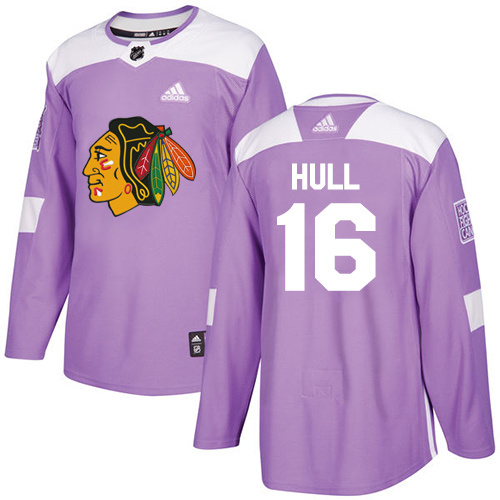 Adidas Chicago Blackhawks #16 Bobby Hull Purple Authentic Fights Cancer Stitched Jersey Men's
