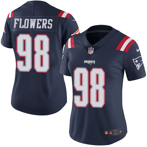 New England Patriots #98 Trey Flowers Navy Blue Women's Stitched Limited Rush Jersey Womens