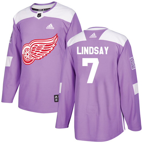 Adidas Detroit Red Wings #7 Ted Lindsay Purple Authentic Fights Cancer Stitched Jersey Men's