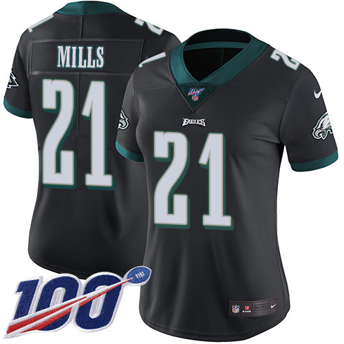Philadelphia Eagles #21 Jalen Mills Black Alternate Women's Stitched 100th Season Vapor Untouchable Limited Jersey Womens