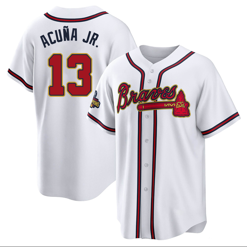 Men's Youth Women's #13 Ronald Acuna Jr Atlanta Braves White 2022 Gold Program Jersey