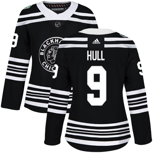 Adidas Chicago Blackhawks #9 Bobby Hull Black Authentic 2019 Winter Classic Women's Stitched Jersey Womens
