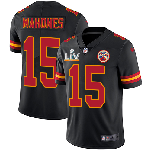 Chiefs #15 Patrick Mahomes Black Youth Super Bowl LV Bound Stitched Limited Rush Jersey