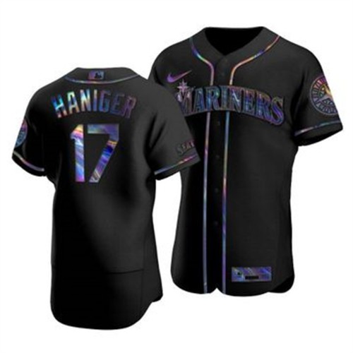 Seattle Seattle Mariners #17 Mitch Haniger Men's Iridescent Holographic Collection Jersey - Black Men's