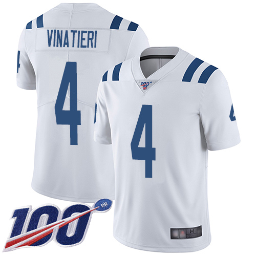 Indianapolis Colts #4 Adam Vinatieri White Men's Stitched 100th Season Vapor Limited Jersey Men's