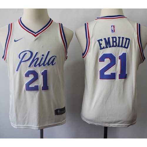 Philadelphia 76ers #21 Joel Embiid Cream Youth Swingman City Edition Jersey Youth
