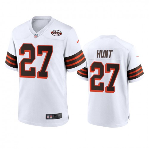 Men's Cleveland Browns #27 Kareem Hunt 1946 Collection Alternate Game Limited Jersey - White Men's