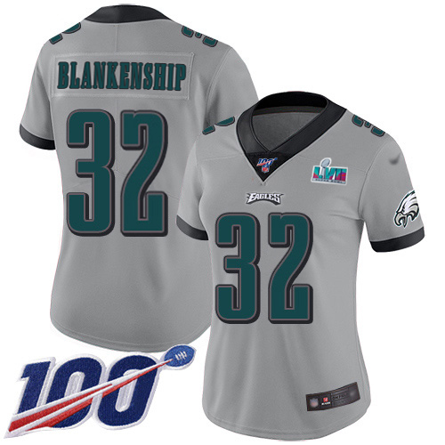 Eagles #32 Reed Blankenship Silver Super Bowl LVII Patch Women's Stitched Limited Inverted Legend 100th Season Jersey