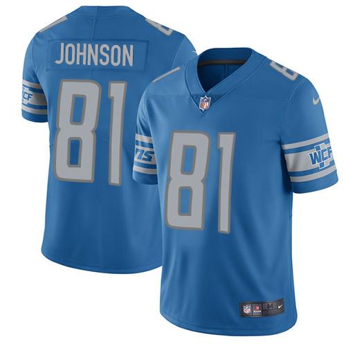Detroit Lions #81 Calvin Johnson Blue Team Color Men's Stitched Vapor Untouchable Limited Jersey Men's