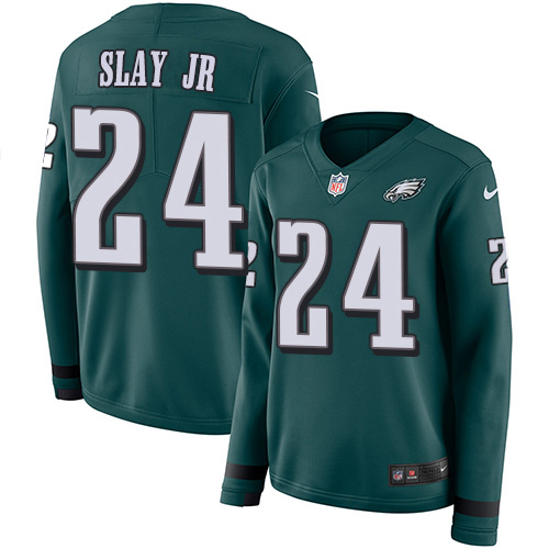 Philadelphia Eagles #24 Darius Slay Jr Green Team Color Women's Stitched Limited Therma Long Sleeve Jersey Womens