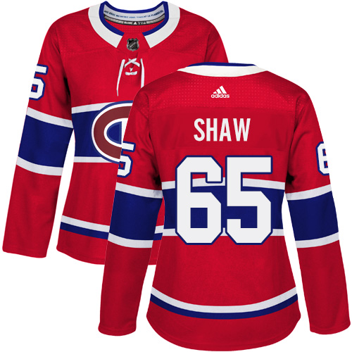 Adidas Montreal Canadiens #65 Andrew Shaw Red Home Authentic Women's Stitched Jersey Womens