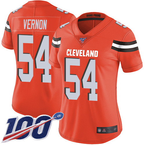 Cleveland Browns #54 Olivier Vernon Orange Alternate Women's Stitched 100th Season Vapor Limited Jersey Womens