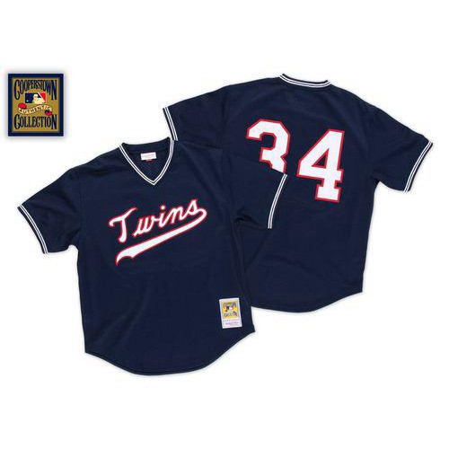 Mitchell And Ness 1985 Minnesota Twins #34 Kirby Puckett Navy Blue Throwback Stitched Jersey Men's